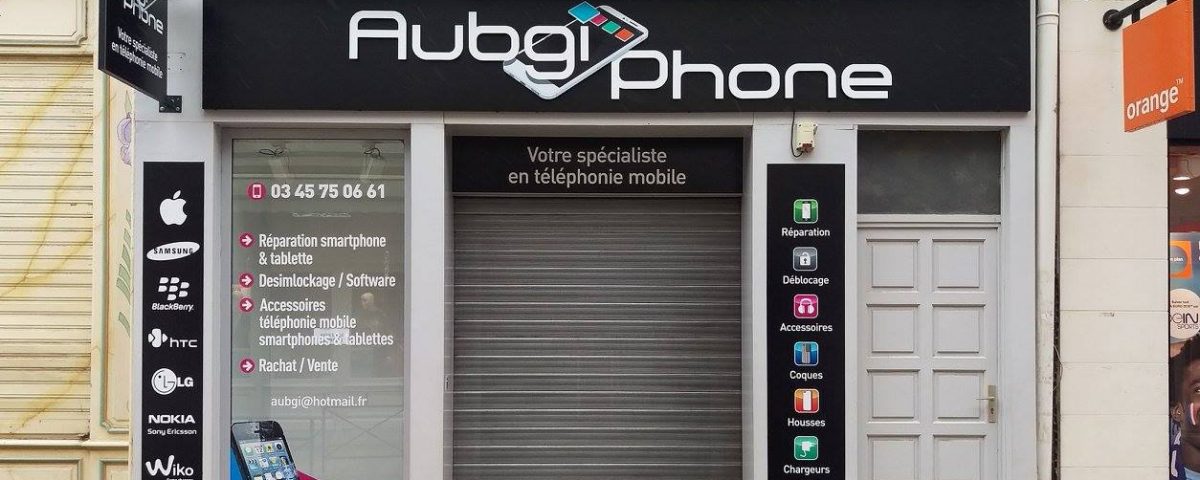 enseigne magasin téléphonie et vitrophanie